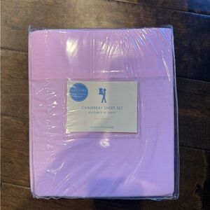 Pottery Barn Kids Chambray Sheet Set in Pink, Size Twin, NIP